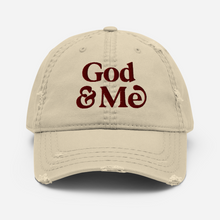Load image into Gallery viewer, God & Me Distressed Hat - Khaki/Maroon
