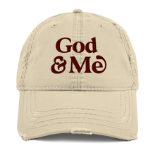 Load image into Gallery viewer, God & Me Distressed Hat - Khaki/Maroon